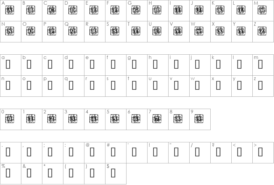 Cornerflair font character map preview