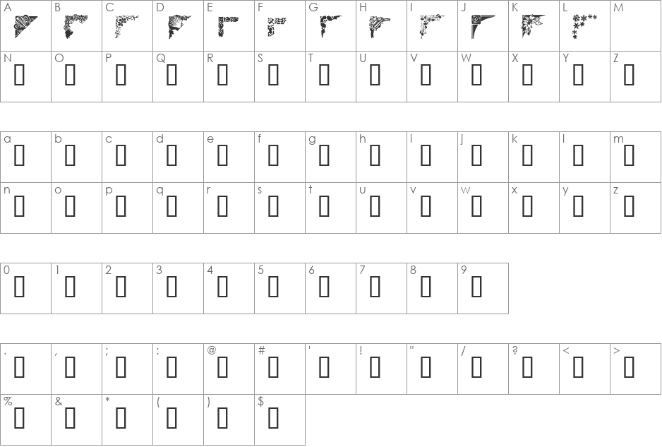 Corners 1 font character map preview