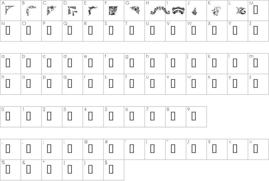 Corners 2 font character map preview