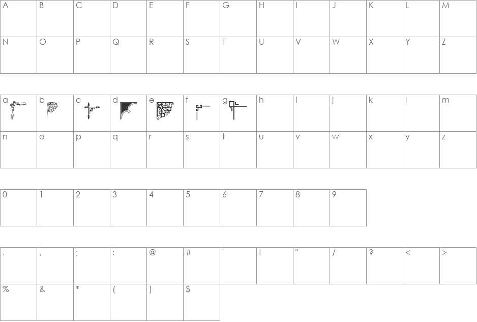 cornrs font character map preview