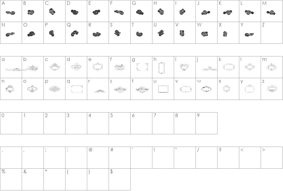 Cornucopia Caligrafica font character map preview