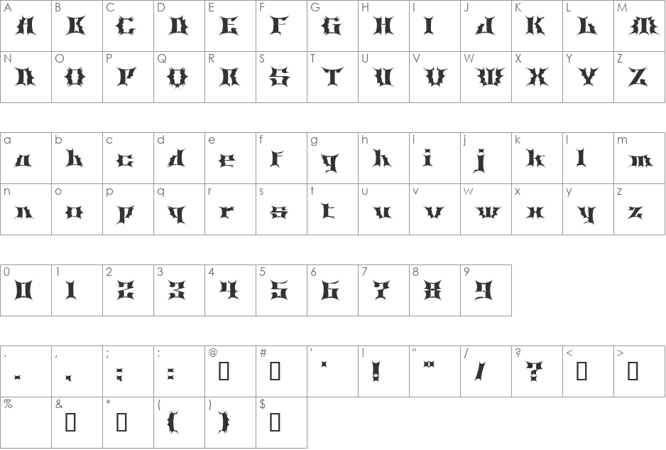 Corona font character map preview