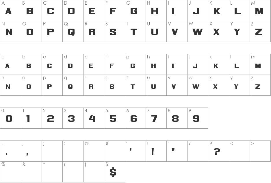 Corporate font character map preview