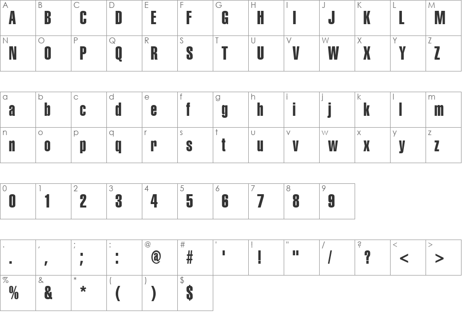 Corporate Compressed Extra font character map preview