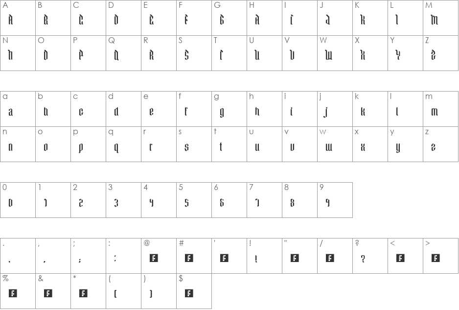 Corregidora Dominguez font character map preview