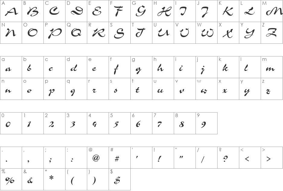Corrida font character map preview