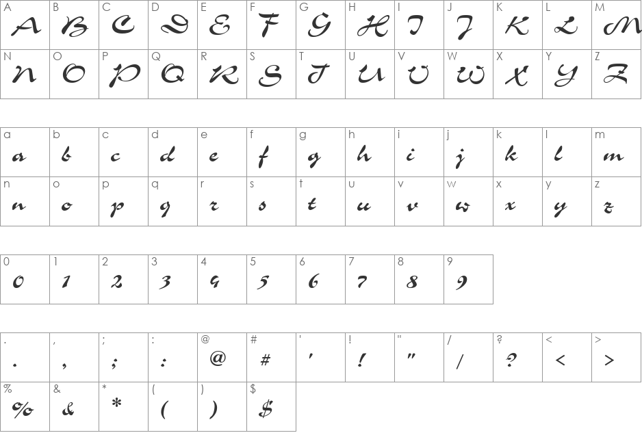 CorridaC font character map preview