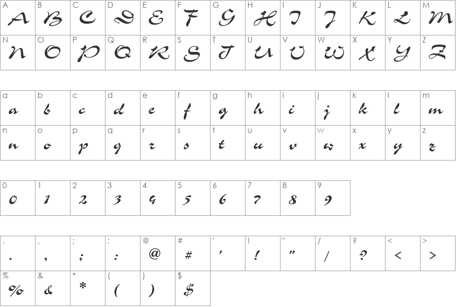CorridaC font character map preview
