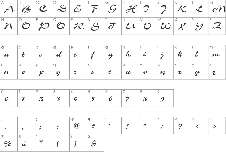 CorridaCTT font character map preview