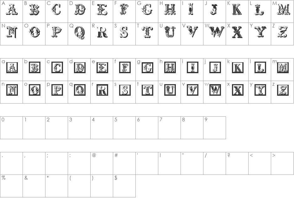 CorrodetInitials font character map preview