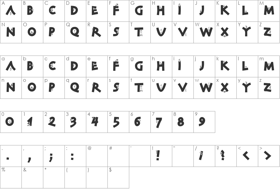 CorrosClassicClimbers font character map preview