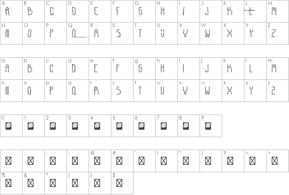 Corrupted Democrazy font character map preview