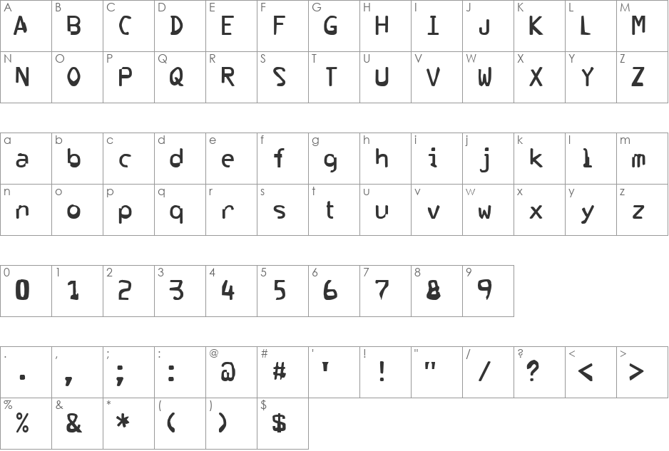 Corrupter font character map preview