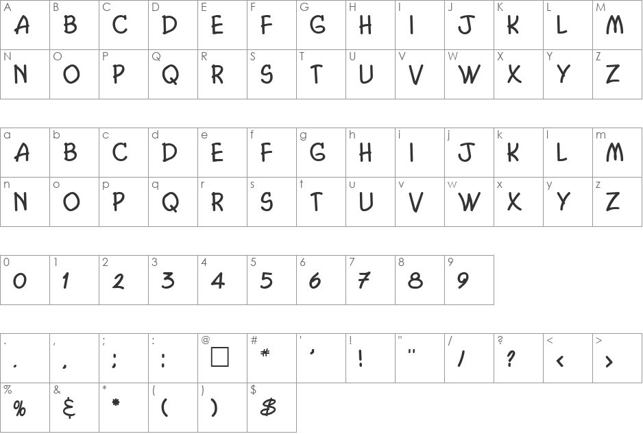 Cosmic font character map preview