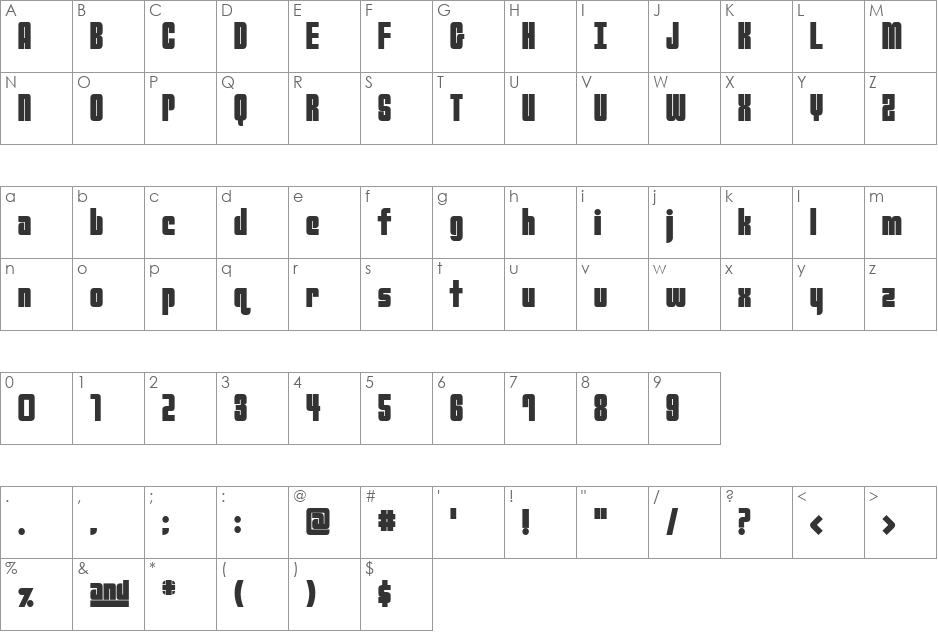 Cosmic font character map preview