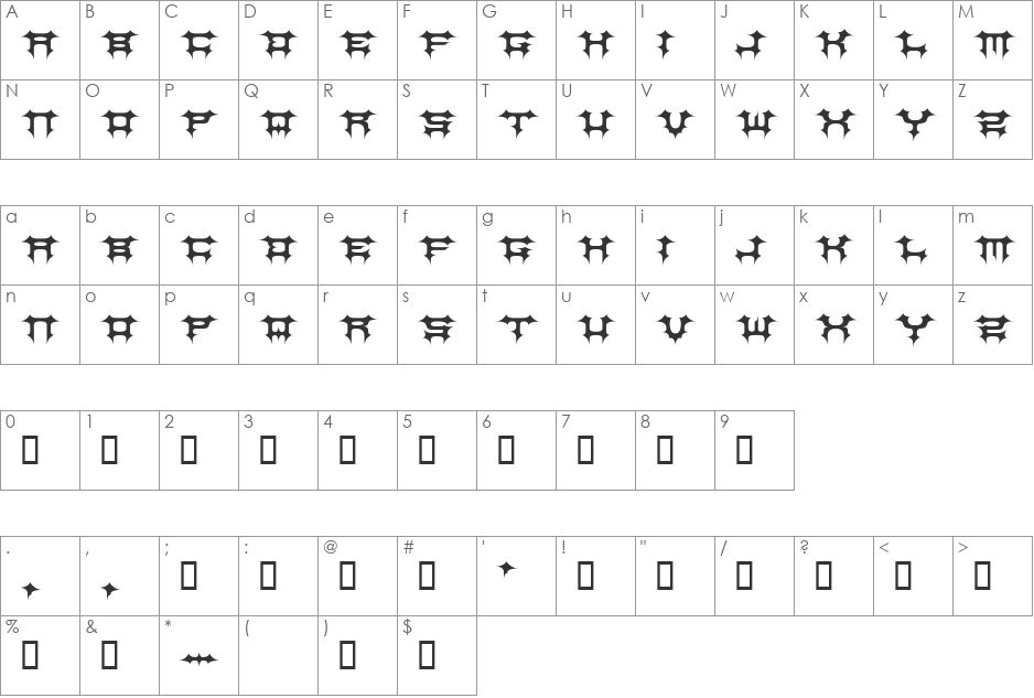 CosmicBats font character map preview