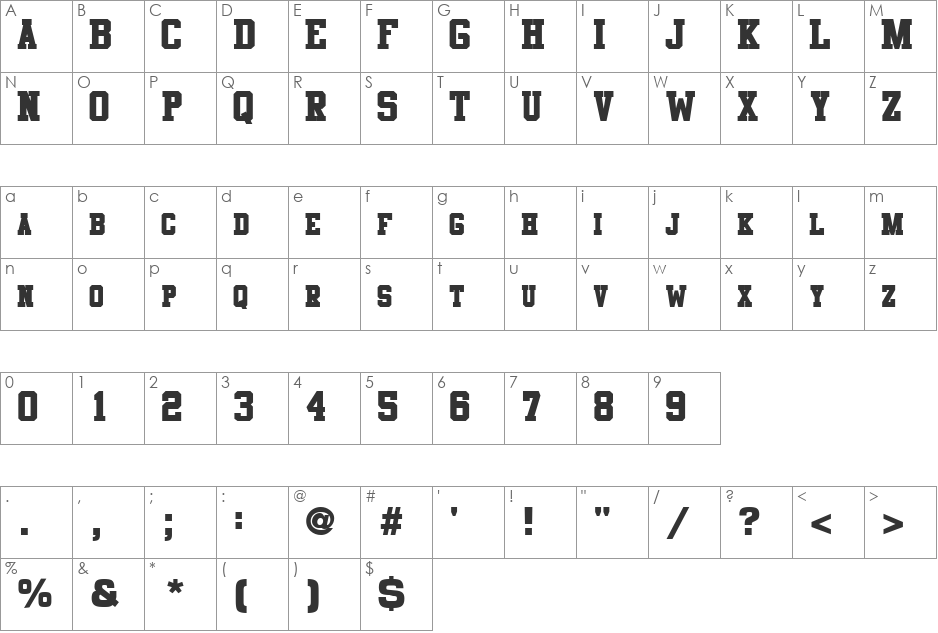 CosmicFlushText8 font character map preview