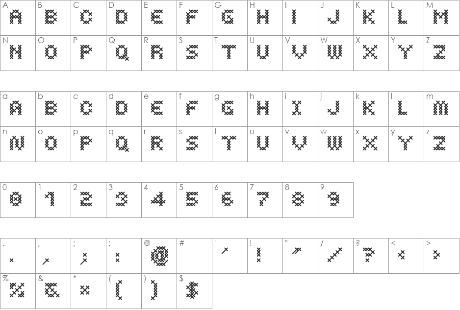 Costura font character map preview