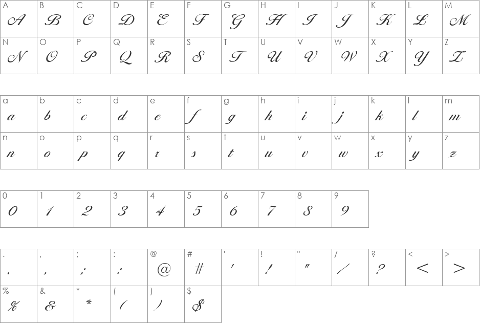 Cotillion font character map preview