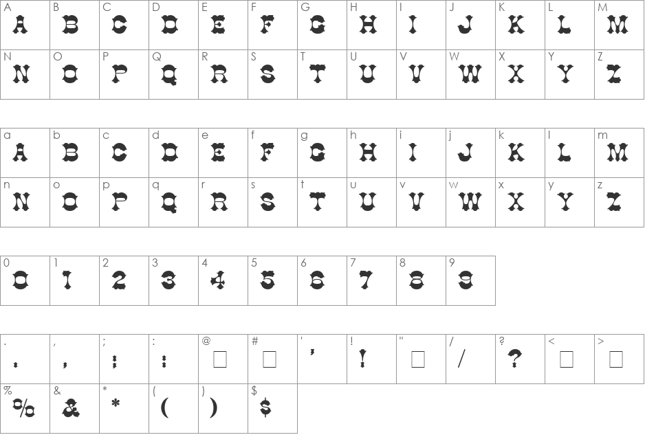 Cottage font character map preview