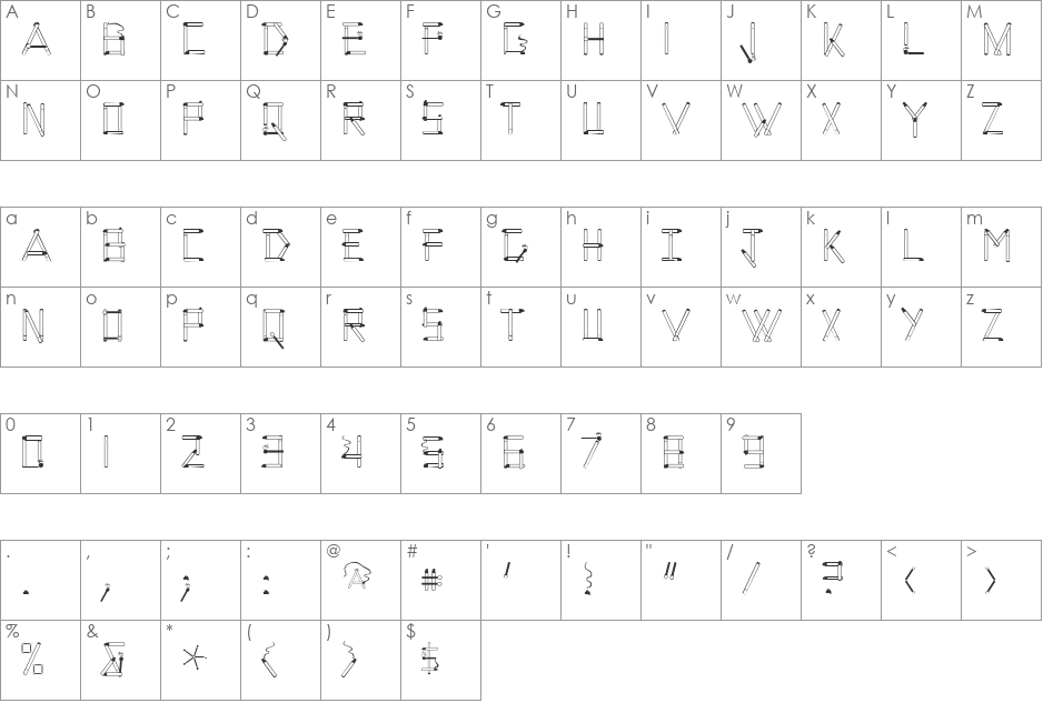 CoughingNails font character map preview