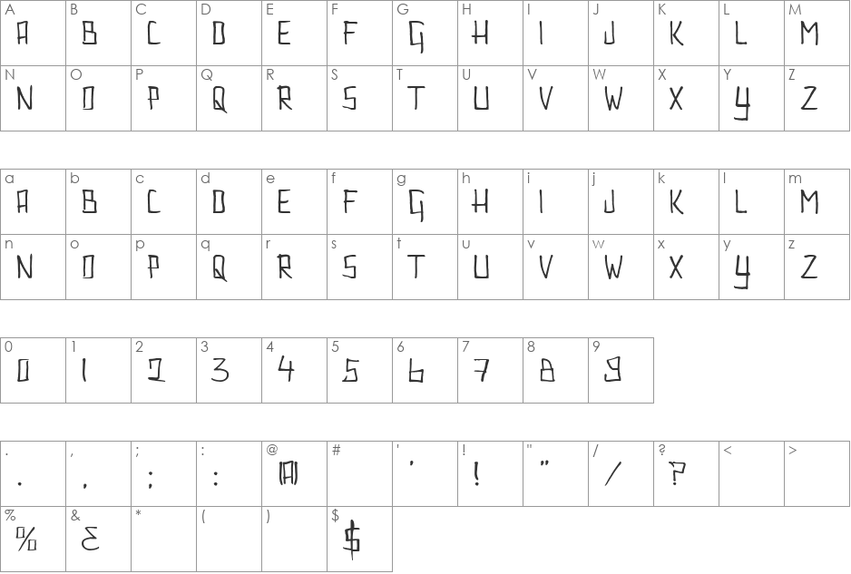 Couldnt Be Bothered font character map preview