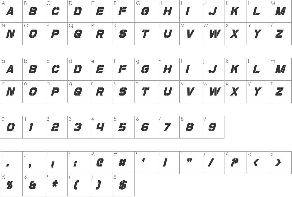 Coulson font character map preview