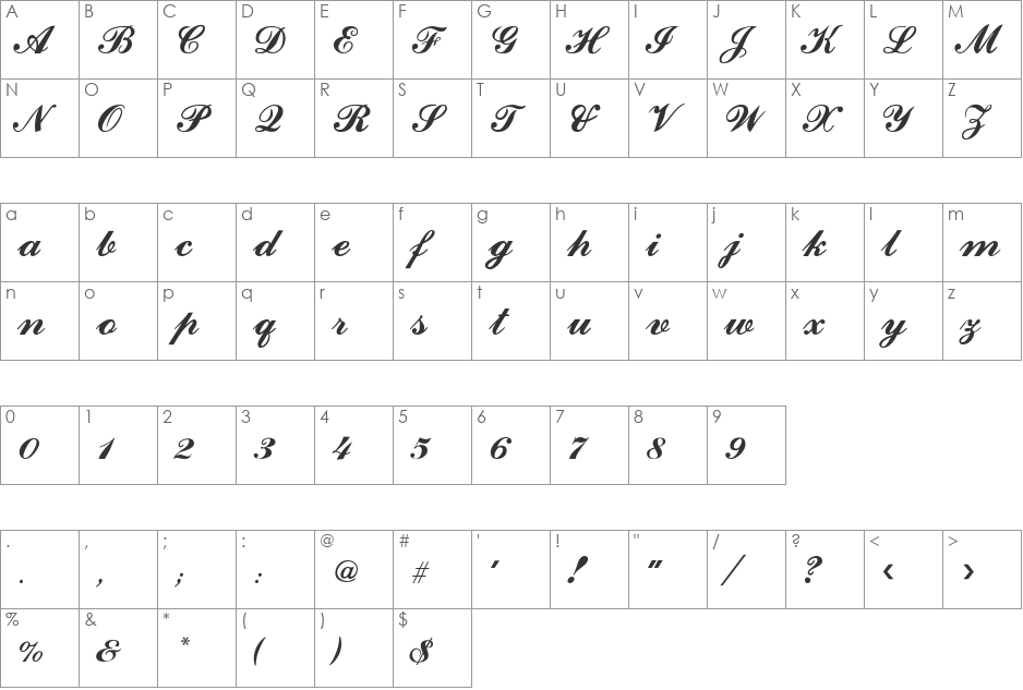 CounselorScript font character map preview