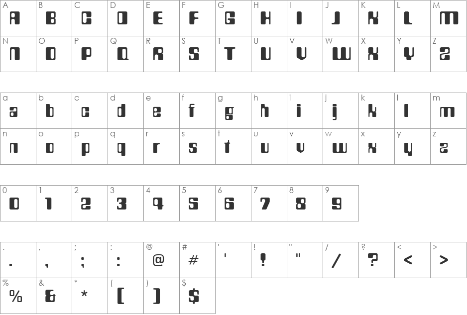 Countdown font character map preview