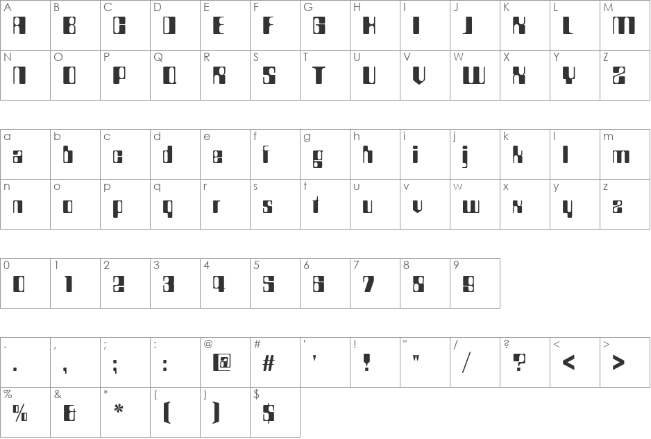 CountdownD font character map preview