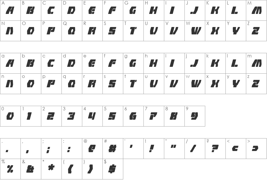 Counterfire font character map preview