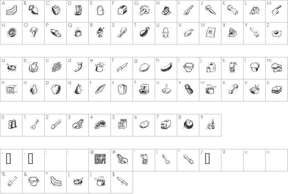 Counterscraps font character map preview