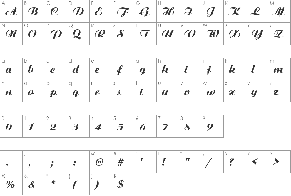 COUNTRY CLUB font character map preview