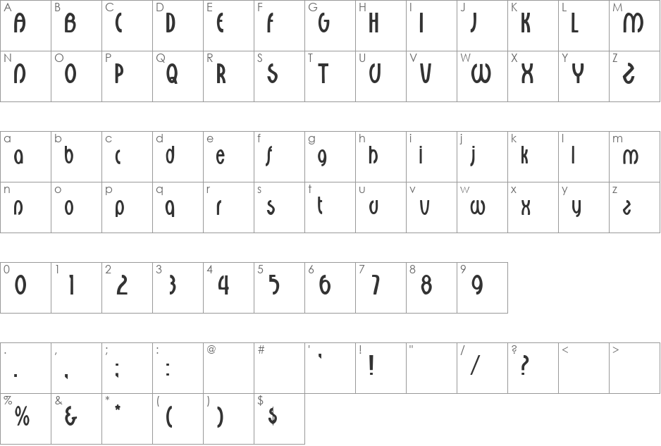 CourantDisplaySSi font character map preview
