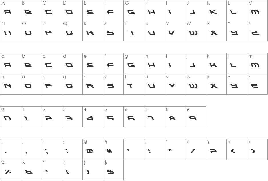 Alexis Leftalic font character map preview