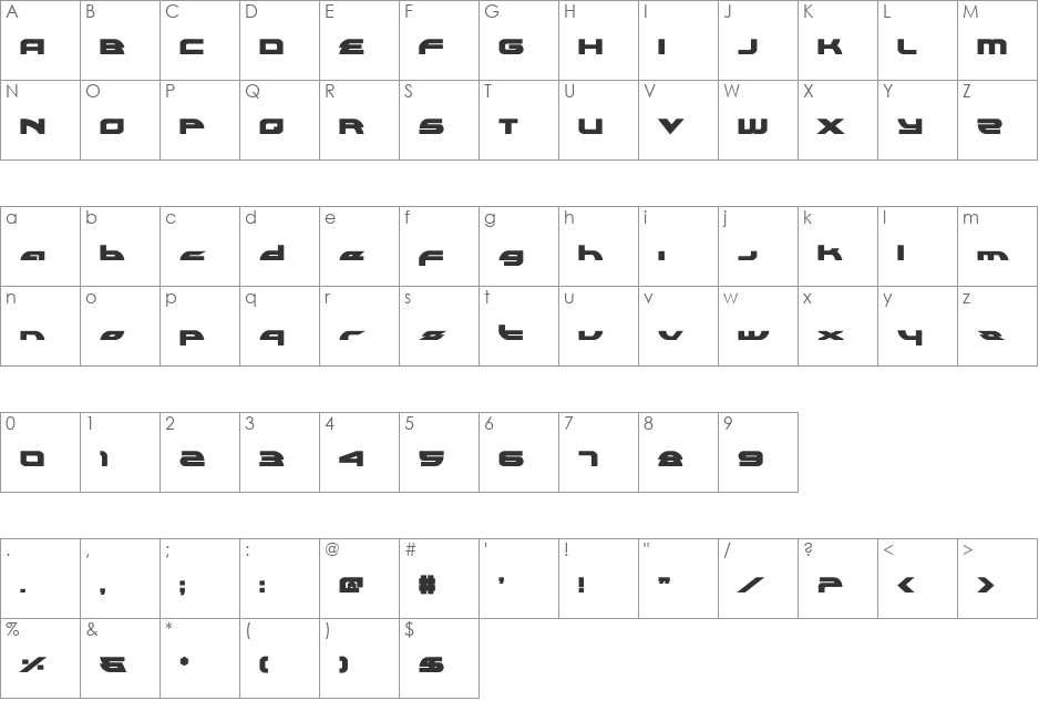 Alexis Lower Case Bold font character map preview