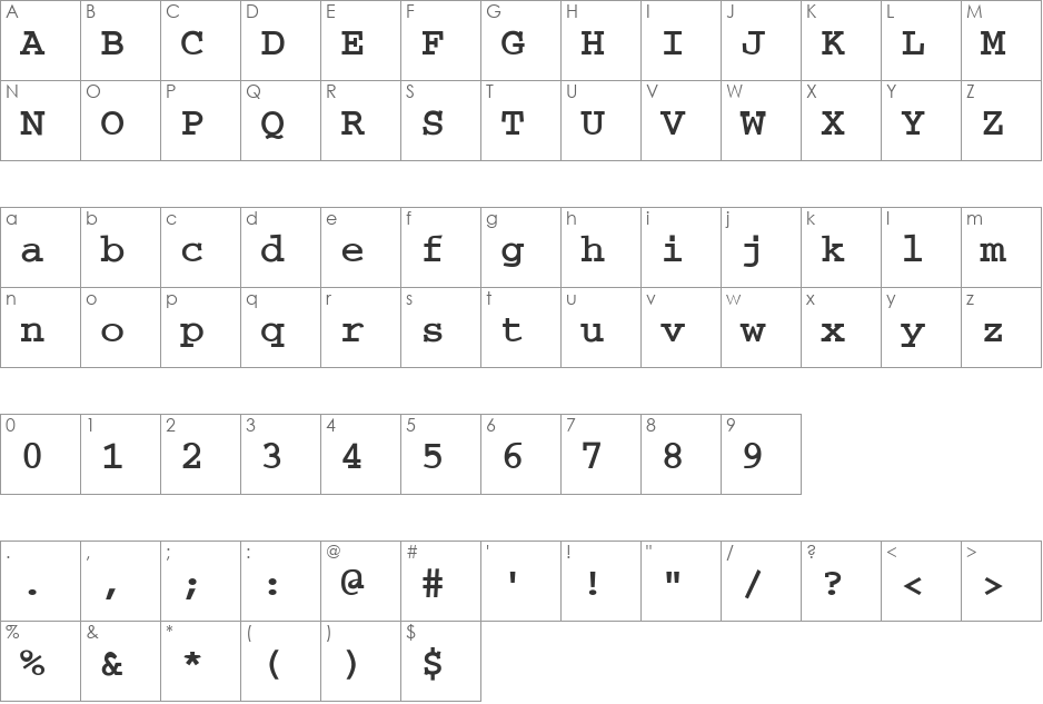 Courier-Bold-a font character map preview