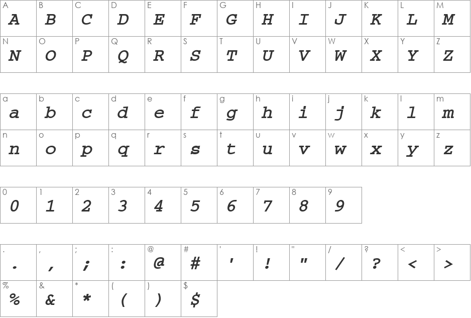 CourierTM font character map preview