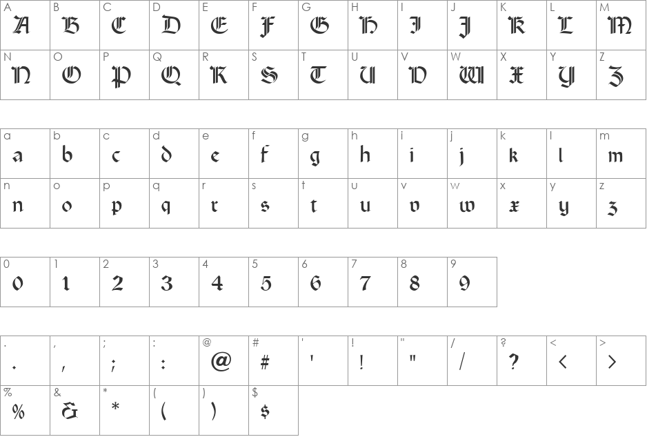 Court Hand font character map preview