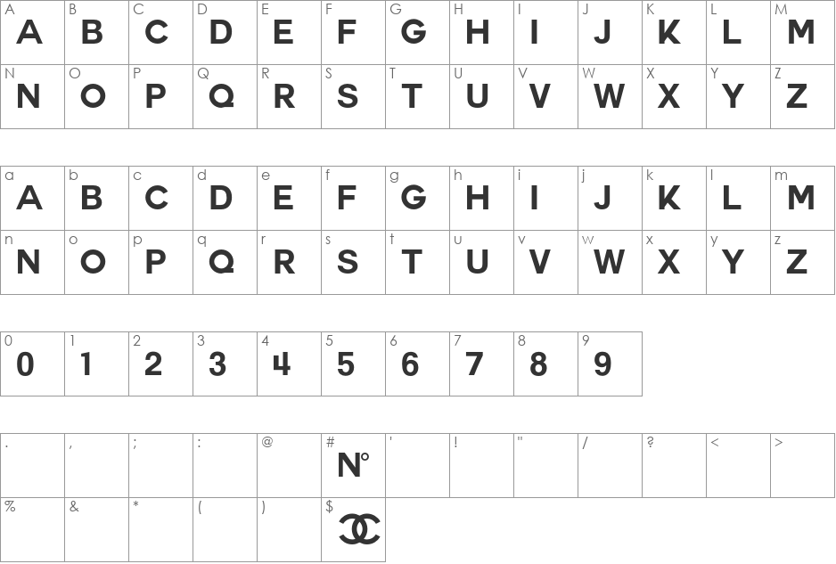 Couture font character map preview