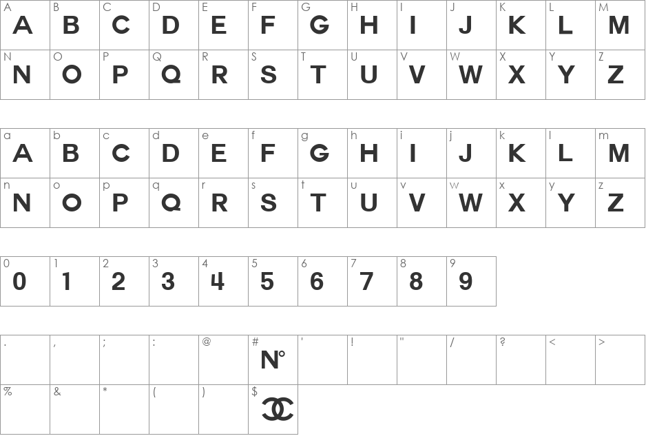 COUTURE font character map preview