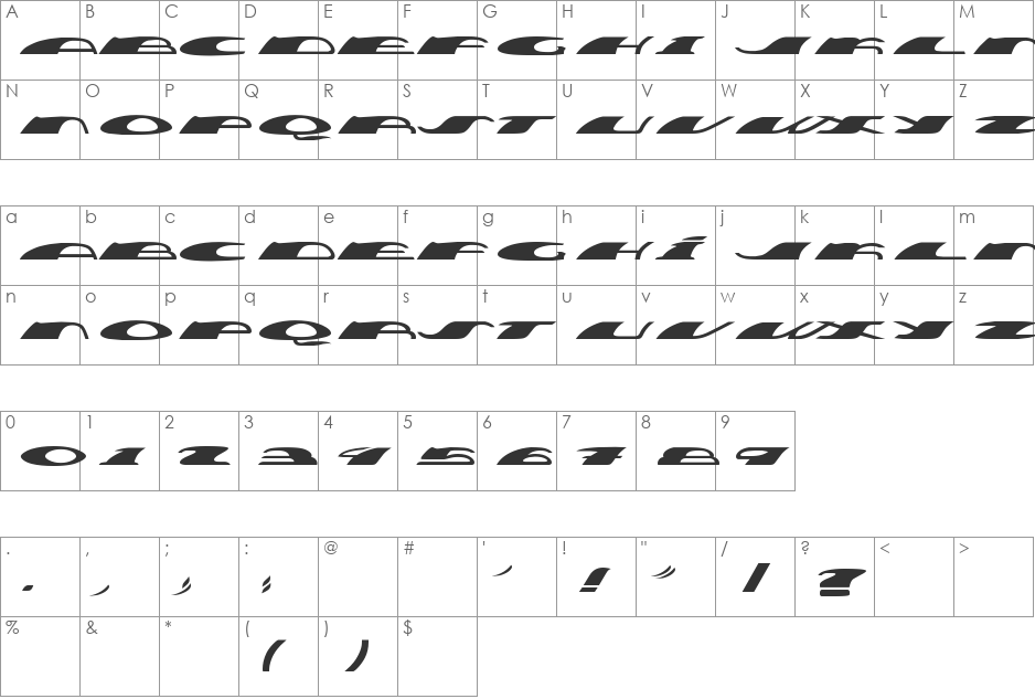 Cove font character map preview