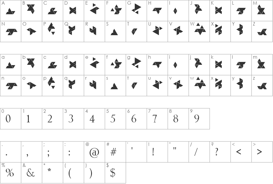 Covenant font character map preview