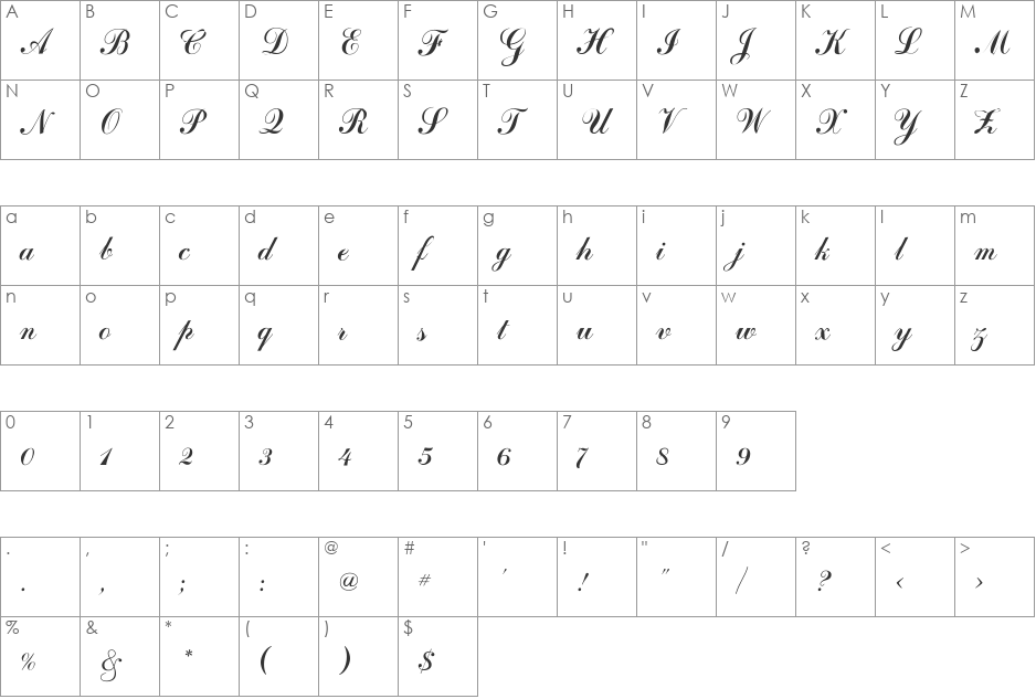 CoventryScriptFLF font character map preview