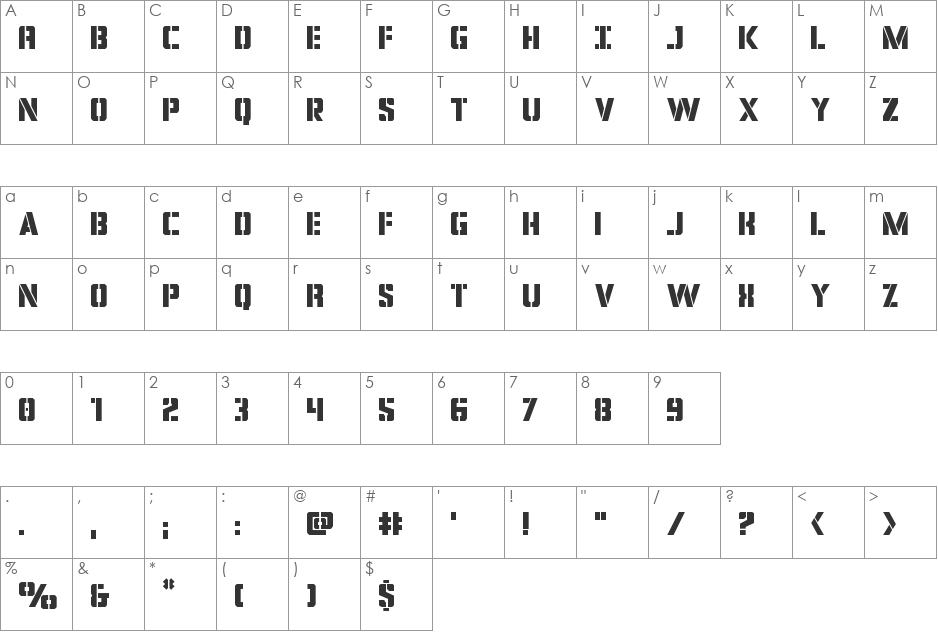 Covert Ops font character map preview