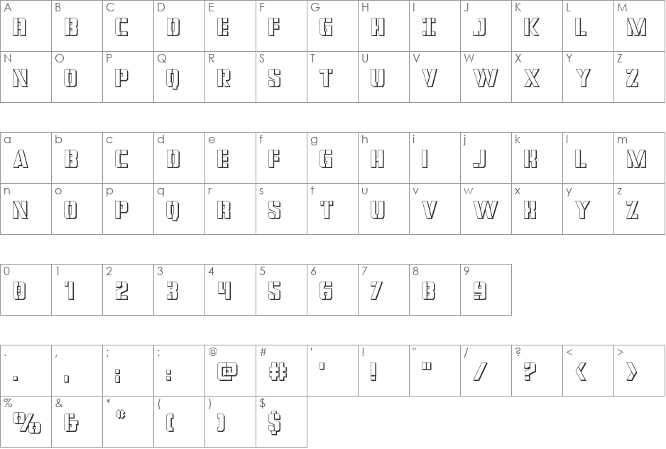 Covert Ops 3D font character map preview
