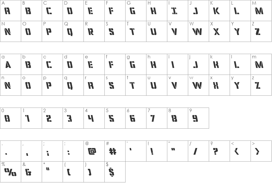 Covert Ops Leftalic font character map preview
