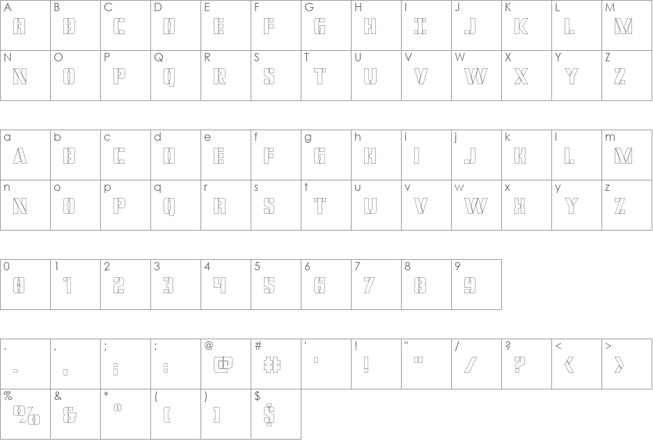 Covert Ops Outline font character map preview