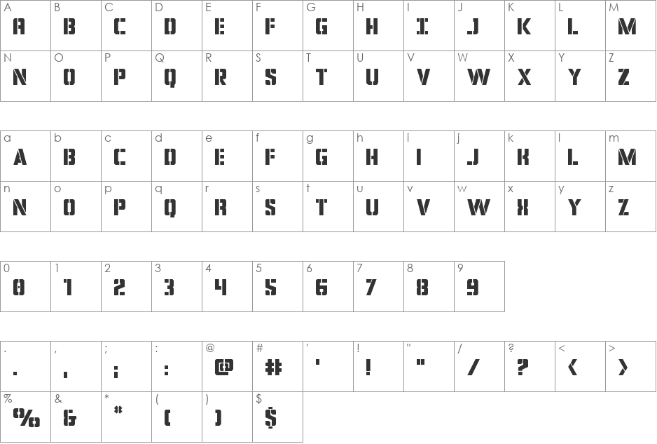 Covert Ops Outline Italic font character map preview