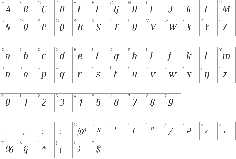Covington Exp font character map preview